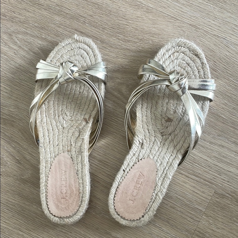 J. Crew Gold Flat Espadrille Slides